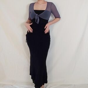 Grey Blue Mesh Front Tie Cropped Top